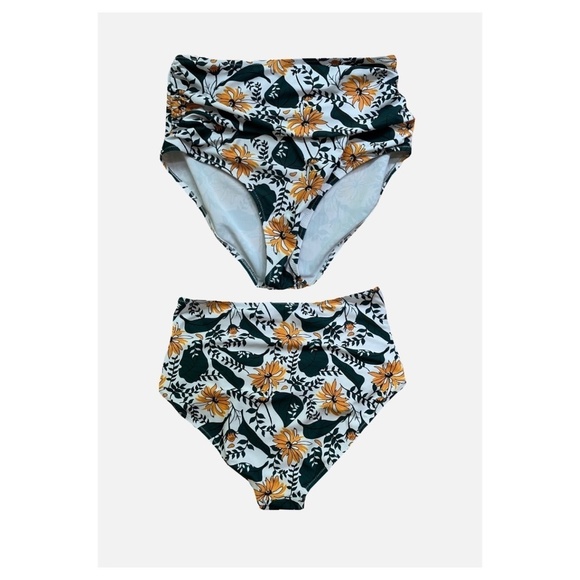 Floral Side Ruched High Waist Swim Bottom Bikini Tummy Control Summer , Size M - Picture 3 of 8